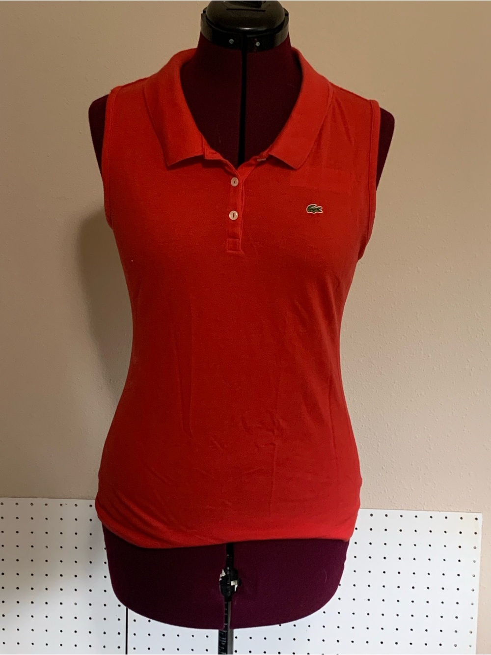 Lacoste Sleeveless Polo in Bright Red with Crocodile Logo